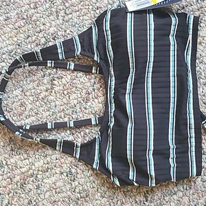 AQUA-COUTURE WOMANS BLACK STRIPED BATHING SWIM SUIT TOP SIZE MEDIUM